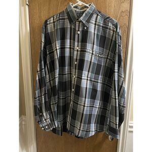 Cinch Button Down Shirt Mens M Cotton Blue Plaid Long Sleeve Cinch Embroidery
